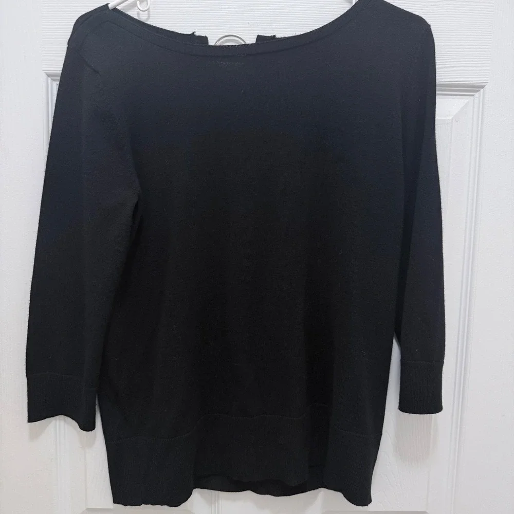 Cable & Gauge Black Knit Sweater Top Medium Silver O-Ring Back 3/4 Sleeve